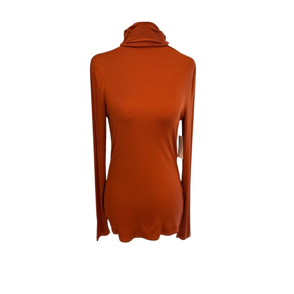 AG Adriano Goldschmied Womens Ribbed Turtleneck Top Burnt Orange Small TTR70988